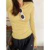 Blusa de Protección Solar Estilo Coreano Ligeramente Transparente para Mujer Primavera y Otoño Nuevo Delgada Ajustada Hombro Derecho Camiseta de Manga Larga con Top y Camiseta Básica
