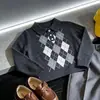 Conjunto Tendência Legal para Meninos Outono 2026 Novo Estilo Coreano Estilo Academia Infantil Calça de Tricô Xadrez Retrô