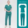 Pantalones Rectos de Talla Grande para Hombre y Mujer Estilo Europeo y Americano Bata de Laboratorio Color Sólido Cuello en V Manga Corta Moda Simple Set de Bata Quirúrgica