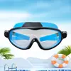 Gafas de Natación para Niños con Marco Grande Lentes Iridiscentes Electroplateados Antivaho Gafas de Natación con Tapones para los Oídos y Pinza para la Nariz Equipo para Deportes Acuáticos