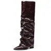 Botas altas de punta fina con tacón grueso de comercio exterior europeo y americano para mujer, nuevas botas de equitación de pierna recta con estampado de cocodrilo para otoño e invierno, botas de moda de tacón alto