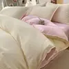 Juego de ropa de cama de cuatro piezas de gasa abullonada de color sólido y dos tonos, algodón puro, sábana de grado madre e hijo, funda de edredón, sábana bajera, juego de tres piezas para dormitorio de estudiante