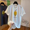 Camiseta Creativa Estampada de Manga Corta para Mujer 2026 Verano Nuevo Diseño de Nicho Hombro Derecho Talla Grande Suelto Top para Mujer
