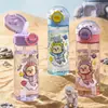 Taza de Plástico para Niños Estilo Nuevo, Taza de Beber Doble con Popote para Niños al Aire Libre, Sencilla, con Asa y Cierre, Taza de Agua Portátil que Rebota