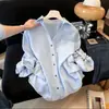 Camisa de proteção solar feminina de manga longa, luxo leve anti-rugas de Shenzhen Nanyou, camisa de ar condicionado de verão com caimento solto e relaxado, jaqueta fina
