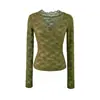 Top de encaje con cruce estilo Deseo Puro, Manga Larga, Versátil para Primavera, Ajustado, Favorecedor, Camiseta Básica Hot Girl