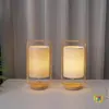 Lámpara de Mesa LED Recargable de Madera Maciza Transfronteriza, Lámpara Portátil con Pantalla de Tela, Mini Lámpara de Camping, Luz Nocturna con Control Remoto Táctil