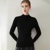 Suéter de cachemira pura premium sin costuras para mujer, cuello medio alto, acanalado, corte ajustado, suéter de punto base adelgazante