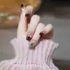 Unhas Usáveis, Peças de Unha Postiça Removíveis, Design Doce Cor Vinho, Arte de Unha Tabuleiro de Xadrez Coração Realçador de Branco, Adesivos de Unha