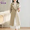 Elegante gabardina gris estilo británico para mujer, nuevo modelo 2026 para primavera y otoño, abrigo petite de longitud media con doble abotonadura dorada