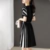 Vestido de manga curta slim fit, elegante, elegante, de verão, simples, com costura combinada, contraste de cores, emagrecedor, para mulheres