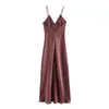 Comércio Exterior AliExpress Primavera Novo Vestido Estilo Europeu e Americano Moda Simples Francês Seda Cetim Alça Texte Luxo Leve Vestido Longo