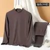 Conjunto térmico masculino de duas faces, espesso, com gola média, para o inverno, camisa e calça