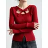 Nuevo Diseño Estilo Coreano Otoño/Invierno 2026 Elegante Gama Alta Único Moño Versátil Suéter de Punto Hueco Superior para Mujer