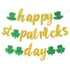 Irlanda Día de San Patricio Trébol Cuatro Hojas Verde Brillante Decoración de Fiesta Pancarta de Tirar Cadena de Flores Pancarta Colgante