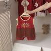 Roupa de Peça Única Sem Mangas de Verão para Bebê para Cem Dias e Um Ano de Idade Super Fofa Estilo Chinês Ombros Largos Nezha Roupão Fino