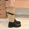 Moda Occidental Retro Tubo Recto Patchwork Hebilla de Cinturón Versátil Botas de Moda Botas Altas Botas de Montar Botas Altas para Mujer Botas