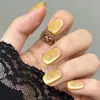 Uñas press-on amarillas cremosas estilo cat-eye, manicura transparente amarillo claro de forma cuadrada corta, uñas postizas desmontables con acabado suave al por mayor