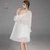 Kameixue Ropa de Dormir Sexy Estilo Puro Deseo Camisón de Encaje para Mujer Cintura Francesa Reveladora Conjunto de Satén Bata de Mañana Ropa de Casa 2337