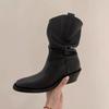 Versão em couro de vaca ~ senso avançado salto grosso couro sola grossa Botas western jeans femininas botas de inverno Martin boots botas de plataforma