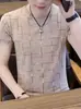 Camiseta Casual de Verano para Hombre, Cuello en V, Seda Helada, Manga Corta, Corte Ajustado, Secado Rápido, Delgada, Moderna, Elegante