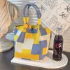 Bolso de Mano Estilo Nuevo Estilo Coreano y Japonés para Mujer Tejido Portátil Gran Capacidad Oso de Dibujos Animados Versátil para Viaje Diario Bolso Tote Plegable Bolso Cuadrado Pequeño