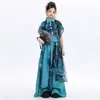 Nova Roupa de Performance Nacional Estilo Chinês para Meninas, Camisa Azul Estampada Bordada, Calça de Perna Larga, Traje de Performance de Dança