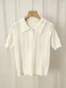 Camisa polo de tricô feminina, estilo francês, gola aberta, manga curta, slim fit de verão, modeladora, elegante e leve