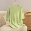 Suéter de manga curta sem costura, peça única, escovado, para mulheres, camiseta de tricô com gola redonda, caimento relaxado, perfeito para usar em camadas, segunda pele feminina pullover