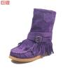 2021 Giant Ti Desejo de Inverno Manga Plana Tamanho Grande Bolsa de Costura Estilo Étnico Botas de Algodão Botas de Couro Femininas