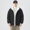 Chaqueta de punto de marca nacional de moda, de algodón acolchado, para hombre, de color liso, moderna, para invierno, nueva, gruesa, cálida, con cuello, holgada, de algodón acolchado.