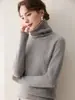 Suéter de tricô feminino simples de gola alta em cashmere para outono e inverno, blusa de tricô de lã versátil casual com gola alta