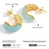 Pendientes de Acero Inoxidable de Nuevo Estilo Transfronterizos, Elegantes y Sofisticados, Exquisitos Pendientes en Forma de C con Piedra Natural Chapados en Oro de 18K y Conservación del Color