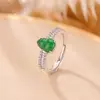 Anillo de plata Yilu S925 plata pura jadeíta verde jadeíta estilo chino nuevo lujo ligero versátil forma de calabaza elegante anillo de plata