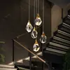 [Castanha d'Água de Gelo] Lustre Longo de Escada Totalmente em Cobre Atmosférico Pós-moderno Luxo Leve Cristal Villa Duplex Corredor Escadaria Luzes
