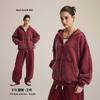 Corrente Roupas Masculinas da Moda Marca da Moda Venda Direta Borda Solta Vintage Zíper Dupla Face Conjunto com Capuz Outono e Inverno Moletom de Lã e Calça