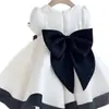 Vestido para el primer cumpleaños de niña, nuevo vestido formal de satén 2026 para celebración de cumpleaños, elegante vestido de princesa para dama de honor, vestidito blanco y negro