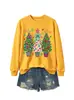 Sudadera casual y cómoda para mujer de la tienda independiente Amazon Wish con tres árboles de Navidad y luces colgantes de estrella de cinco puntas, estilo navideño