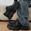 Two Points of Romance 2023 Nuevos Zapatos Casuales de Cuero Negros de Suela Gruesa con Punta Elevada para Hombre Plataforma Ligera Zapatos Derby para Viajar