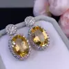 Brincos de Citrino Amarelo Natural com Cravação em Prata 925, Pedra Solta 10*14mm, Citrino Amarelo Natural Puro com Lapidação Brilhante e Brilho Semelhante ao Fogo