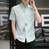 Verão homens de manga curta camisa estilo coreano slim-fit moda bonito camisa masculina listrado casual negócio camisa de manga média