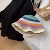 Venta caliente: Sombreros de Paja Estilo Reba, Directo de Fábrica, Sombreros de Cubo Arcoíris de Verano para Mujer, Sombreros de Protección Solar, Sombreros de Moda al por Mayor