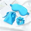 Máscara de Olho de Três Peças Bolsa de Pano Elástico de Cabelo Seda de Imitação Máscara de Olho para Dormir de Viagem Conjunto de Bloqueio de Luz Respirável para Pausa para Almoço Pronto para Venda