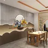 Papel de parede de fundo tridimensional com modelagem côncava-convexa em novo estilo chinês, papel de parede de grade de madeira para decoração de alta qualidade em sala de estar, sala de chá, mural