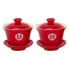 Un par de juego de té tazón feliz palillos taza traje de brindis de boda tazón de té rojo