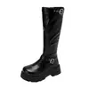 Hebilla de cinturón adelgazante estilo motocicleta, versátil para figuras menudas, de suela gruesa, que aumenta la altura, botas largas de otoño, botas de caña alta para mujer, moderno 2026 nuevo estilo