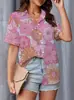 Cárdigan de manga corta para mujer de Aliexpress transfronterizo, solapa, camisa hawaiana, ligeramente elástico, estampado digital 3D, camisa casual