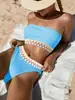 2024 Nuevo Traje de Baño Europeo y Americano Amazon Nuevo Bikini Sexy sin Tirantes de Cintura Alta Multicolor Dividido para Mujer