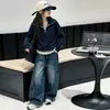 Conjunto de Moletom para Meninas 2026 Outono Novo Estilo Falso Duas Peças Camisa Base com Jeans Liso para Crianças Maiores e Estudantes Roupa de Primavera e Outono