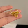 Anel Dourado de Alto Padrão Sense Design de Nicho Feminino Anel de Personalidade da Moda Anel de Dedo Estilo Frio Simples Retrô